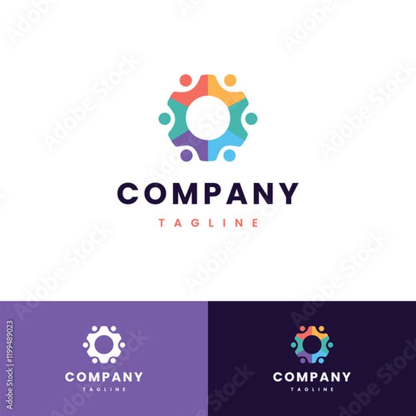 Fototapeta Crowd Gear Logo design modern concept, People Service logo template icon