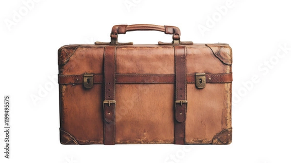 Obraz Vintage leather suitcase with rugged texture and sturdy handle, perfect for travel-themed designs and nostalgic concepts.