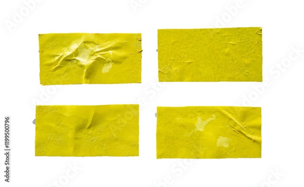 Obraz Set of crumpled yellow paper sticker isolated on white background. Empty paper mockup