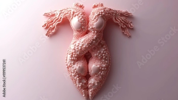 Obraz Embracing Forms: A Pastel Pink Sculpture of Intertwined Figures
