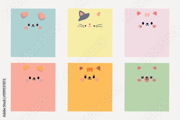 Fototapeta Cute cat sticky notes illustration vector set