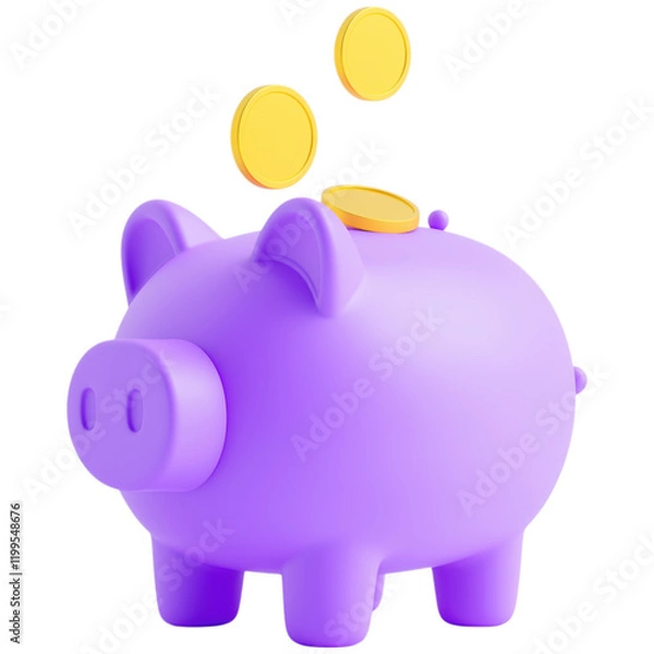 Fototapeta Colorful piggy bank with coins being dropped in it on a white background