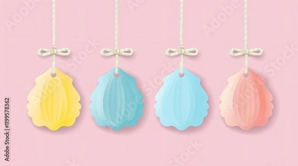 Fototapeta Elegant Four Scallop Pastel Color White Line Frame