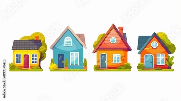Obraz Modern Flat Vector Illustration of Simple Color Houses