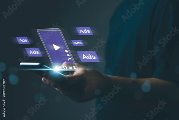 Fototapeta Programmatic Advertising Campaign targeted Digital Ads and Creative Short Videos. Mobile optimization for effective and engaging ad strategies.