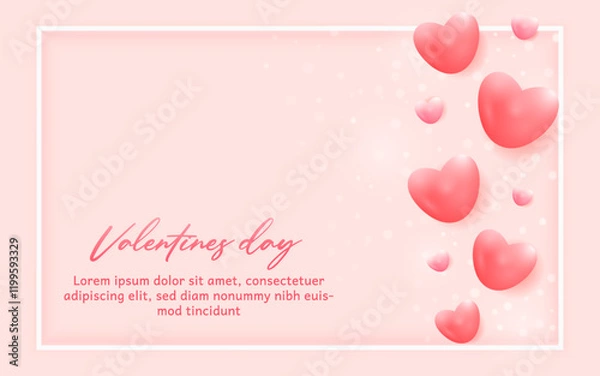 Fototapeta Valentine's Day background or banner design with floating 3D golden and pink heart shapes