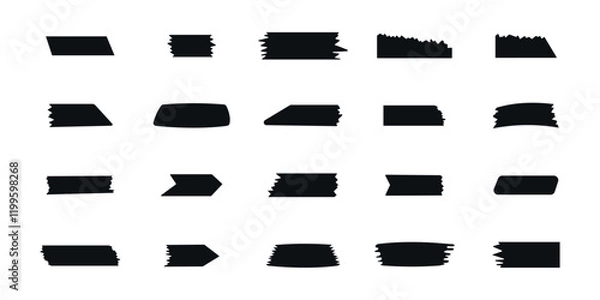 Fototapeta Set of cut Paper Sticker  patch and Label. Simple black Paper sticky border tape. Vector illustration isolated on white background
