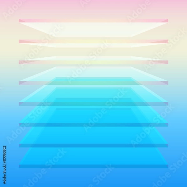 Fototapeta Colorful 3d box made by transparent overlapped layers. Geometric
