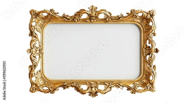 Fototapeta Ornate Gold Frame: A close-up shot of an ornate gold frame, its intricate details and elegant curves evoke a sense of grandeur and sophistication. The frame is perfectly isolated.
