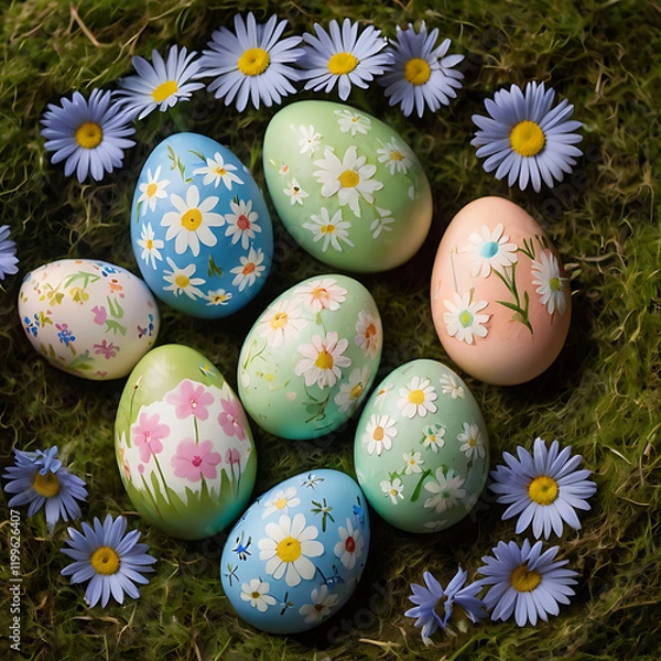 Obraz Easter Colored Eggs in Grass - Festive Spring Decoration