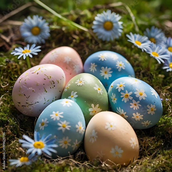 Fototapeta Easter Colored Eggs in Grass - Festive Spring Decoration