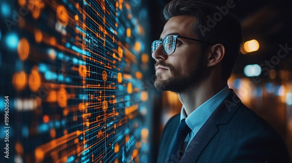 Fototapeta businessman with binary code and technology