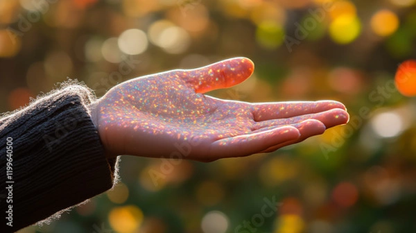 Obraz A close-up of an outstretched palm that glows with a magical radiant light