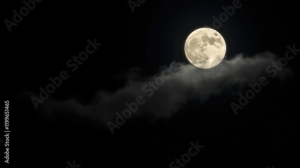 Fototapeta A wispy, ghostly cloud drifts across the sky on a somber, moonless night, nightshade colors, atmospheric mist, starry veil