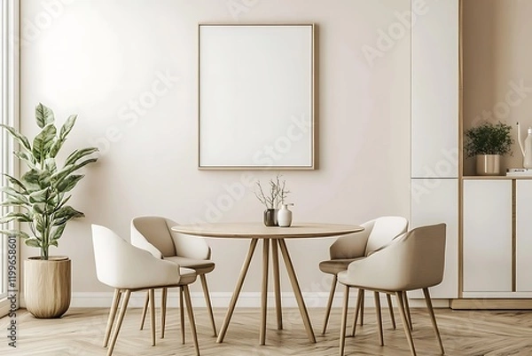 Fototapeta Modern Dining Area with Blank Frame, Perfect for Mockups
