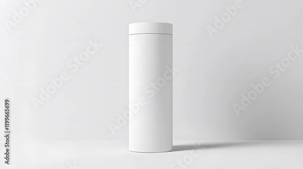 Obraz Blank mockup template of a packaging label on a tall cylindrical container with glossy texture and soft shadows.