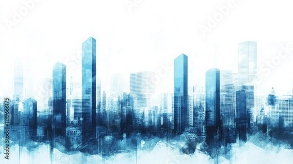 Fototapeta A realistic bar chart, corporate finance theme, realistic textures, professional blue tones, isolated on white background