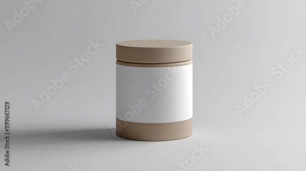 Obraz Blank mockup template of a packaging label on a cylindrical ceramic container, with minimal lighting and soft shadows.