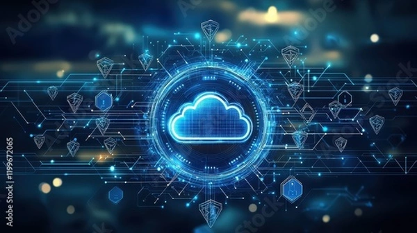 Fototapeta Futuristic Cloud Icon Design Digital Space Graphic Visualization High-Tech Environment Abstract Viewpoint