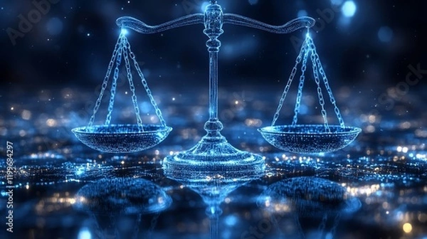 Fototapeta Digital Scales of Justice:  A Glowing Symbol of Balance and Law