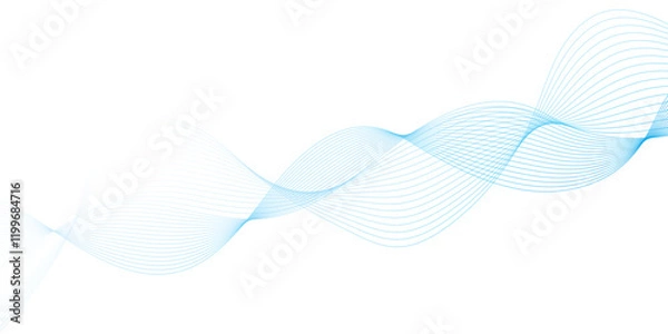 Fototapeta Abstract soft blue glowing wave curved lines background. Digital frequency track equalizer. Vector illustration.