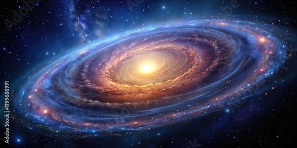 Fototapeta A vibrant spiral galaxy with numerous stars and a bright central bulge, astronomical, galaxy cluster