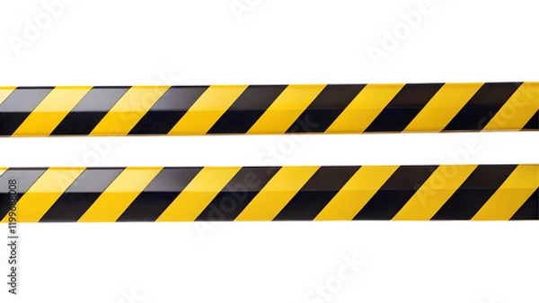 Fototapeta Horizontal black and yellow caution tape isolated on transparent background