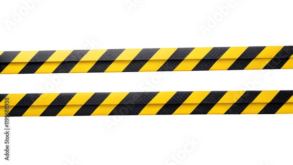 Fototapeta Horizontal black and yellow caution tape isolated on transparent background