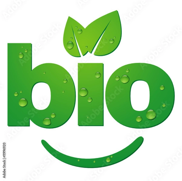 Obraz logotype BIO avec gouttes d'eau
