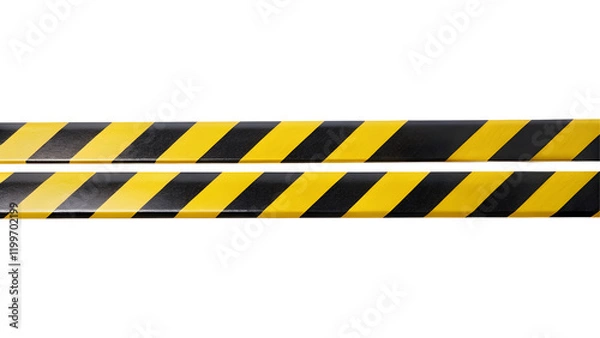 Fototapeta Horizontal black and yellow caution tape isolated on transparent background