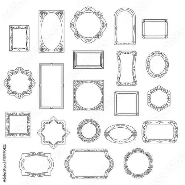 Fototapeta Doodle frames isolated on white background. Hand drawn line vector picture frame set