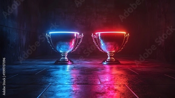 Fototapeta Businesses Competing for a Glowing Market Trophy on a Luminous Path