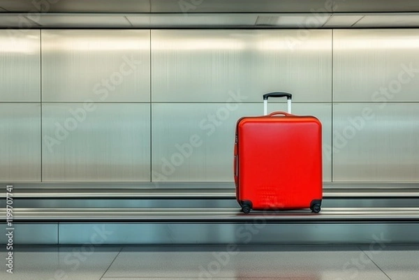 Fototapeta An abandoned suitcase sits in a sleek, modern airport terminal, enhancing a sense of solitude and adventure. This image invites exploration and reflects travel anticipation.