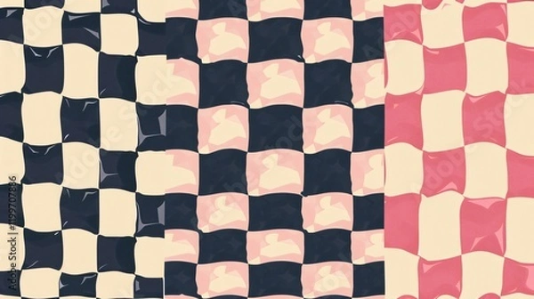 Fototapeta Vibrant Psychedelic Checkerboard Patterns in Abstract Grid Design