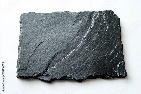 Fototapeta A piece of dark gray slate rock, is isolated against a white background.