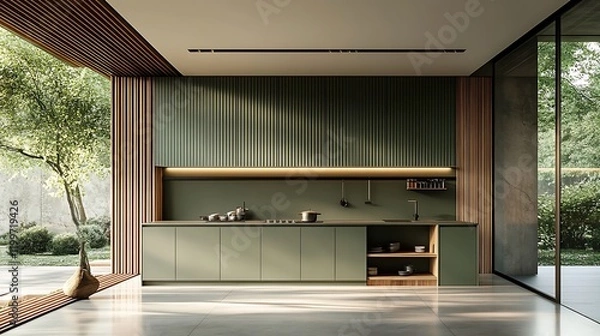 Obraz Modern kitchen design contemporary home interior image open space aesthetic