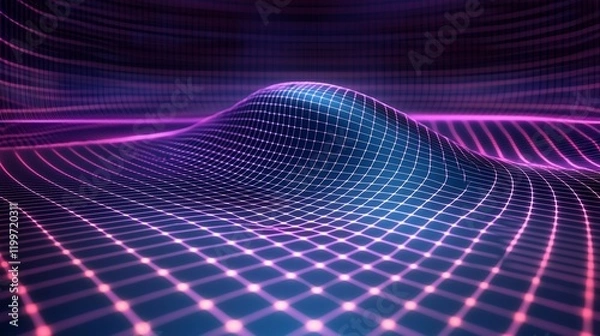 Obraz Abstract glowing grid wave, digital landscape.