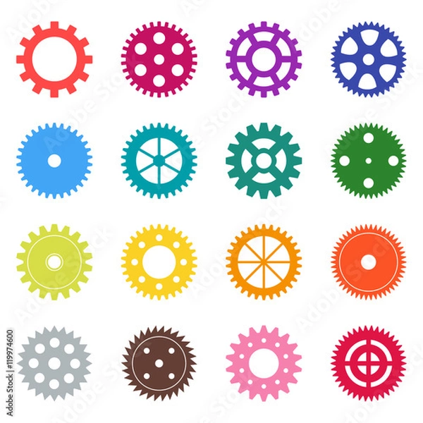 Obraz Set of color gear wheels, vector illustration