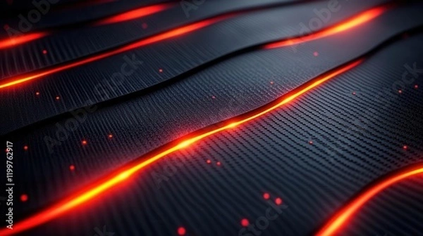 Fototapeta Modern Dark striped carbon fiber with red luminous lines and highlights background