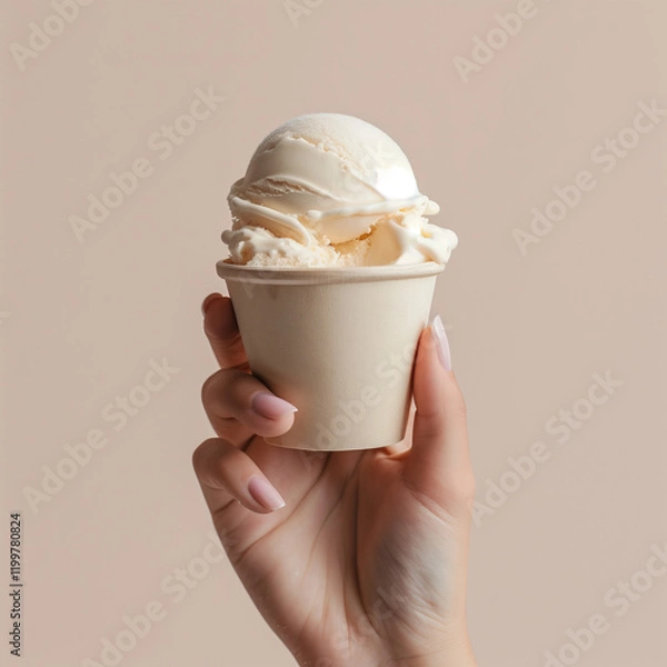 Obraz A hand with a pot of ice cream. Mockup