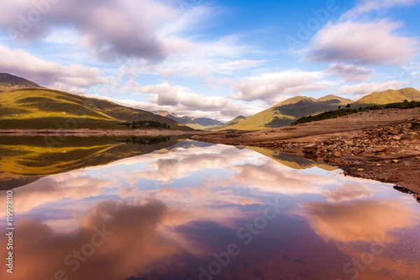 Fototapeta Scottish lake with beautiful reflections