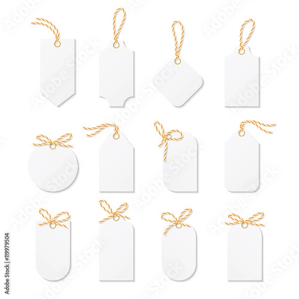Obraz Tags and labels with bakers twine bows ribbons