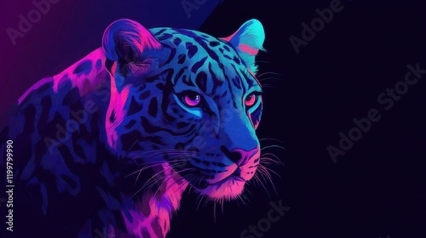 Obraz Neon Leopard Portrait Artistic Digital Illustration