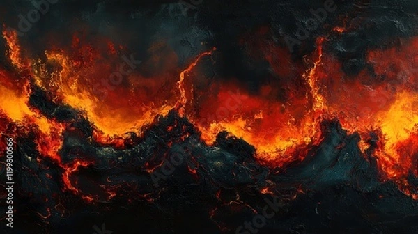 Fototapeta Volcanic Eruption with Fiery Lava Flow