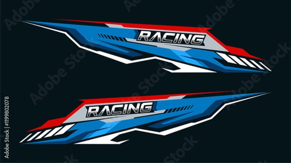 Fototapeta Racing car wrap design vector. sporty sticker design. Graphic abstract stripe racing background kit designs for wrap vehicle. race car, rally, adventure and livery.
