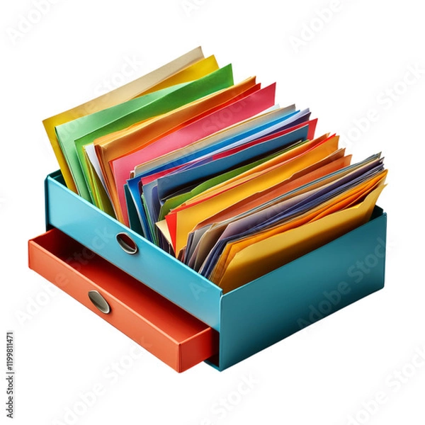 Fototapeta Colorful Document Organizer with Open Drawer Isolated on transparent background