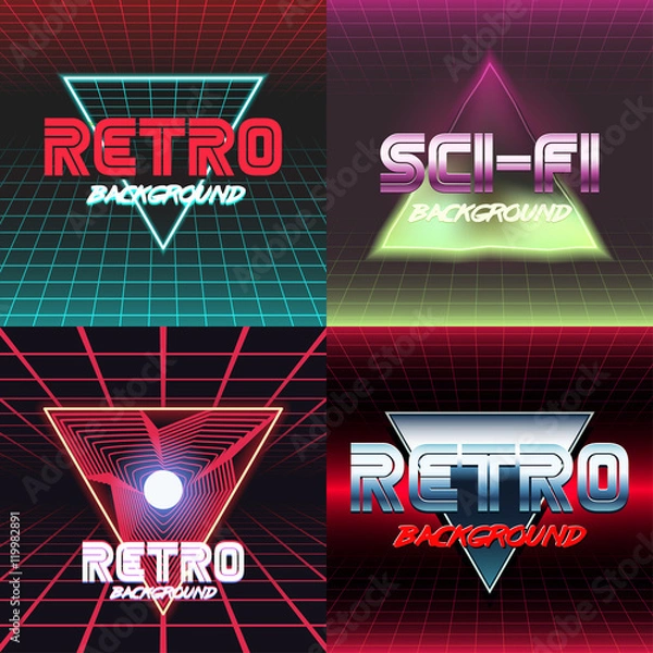 Fototapeta retro sci fi background set