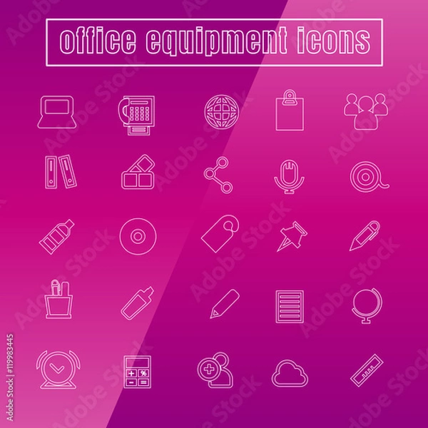 Obraz vector icons office equipment Thin Line white
