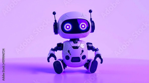 Fototapeta Cute Mini ai robot isolated on transparent background