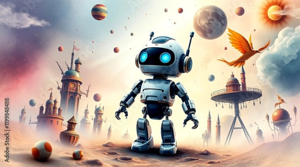 Obraz Cute Mini ai robot isolated on transparent background